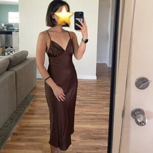 Abercrombie & Fitch Ruched Satin Slip Midi Dress NWT Brown Size Medium